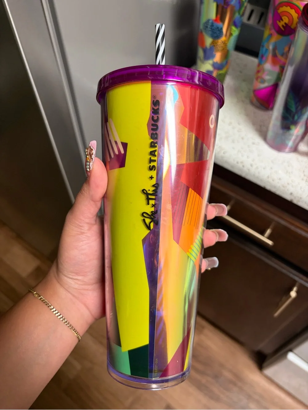 Starbucks Purple-Lid Multi-Color Geometric Reusable Tumbler